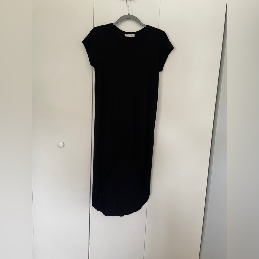 Joah Brown Black Sheath Dress Cap Sleeve High Low